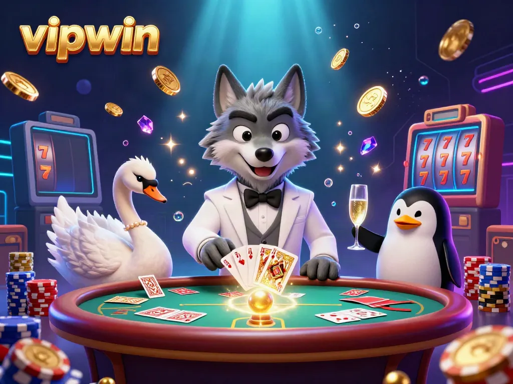 Experience thrill at vipwin with a dynamic 3D casino illustration featuring unique characters.