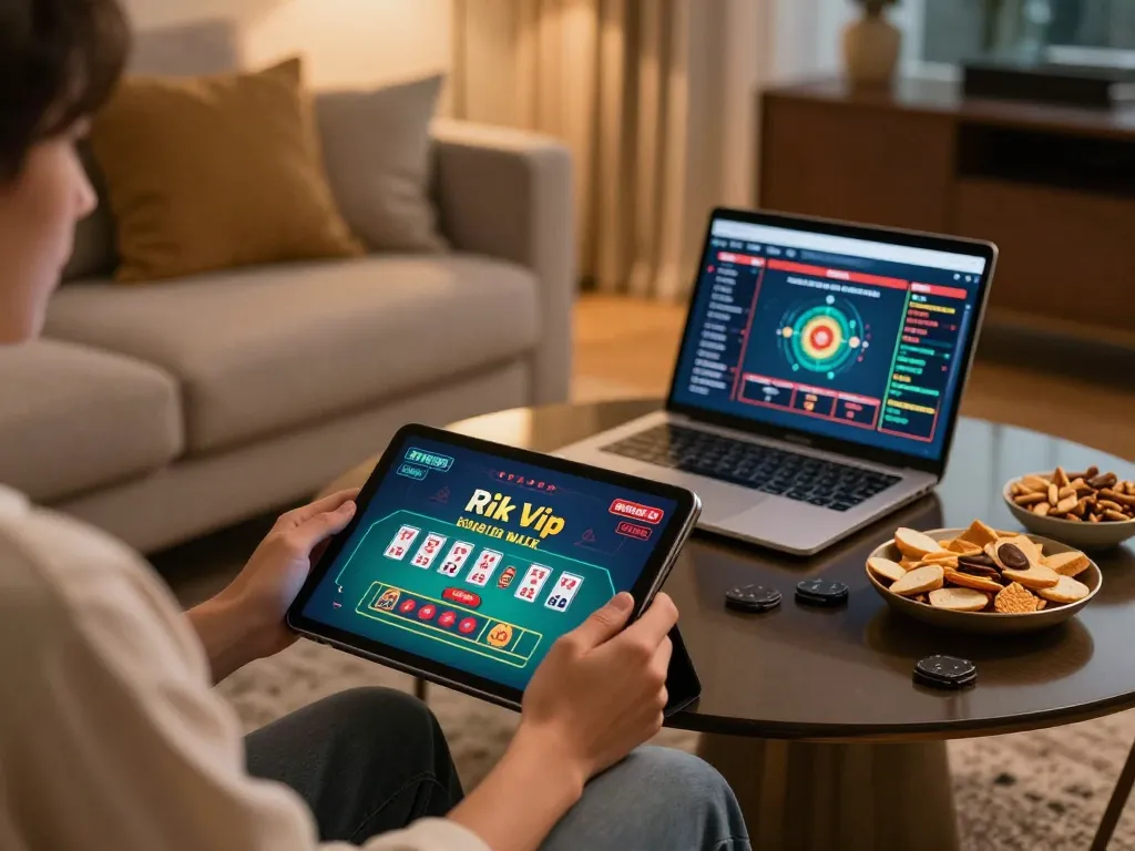 Experience the excitement of Rik vip baccarat gaming with a cozy mobile setup and engaging ambiance.