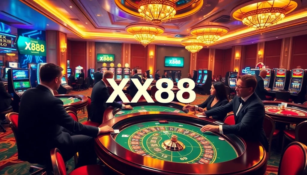 Players enjoying a thrilling session at XX88 casino with vibrant games and luxurious atmosphere