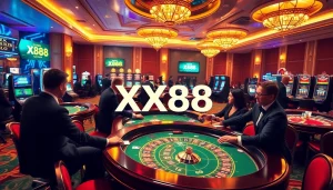 Players enjoying a thrilling session at XX88 casino with vibrant games and luxurious atmosphere