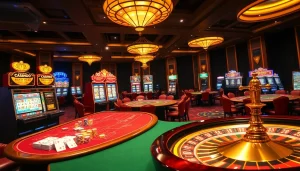 Experience the thrill of casino gaming with OK8386 as vibrant slot machines and poker tables light up the floor.