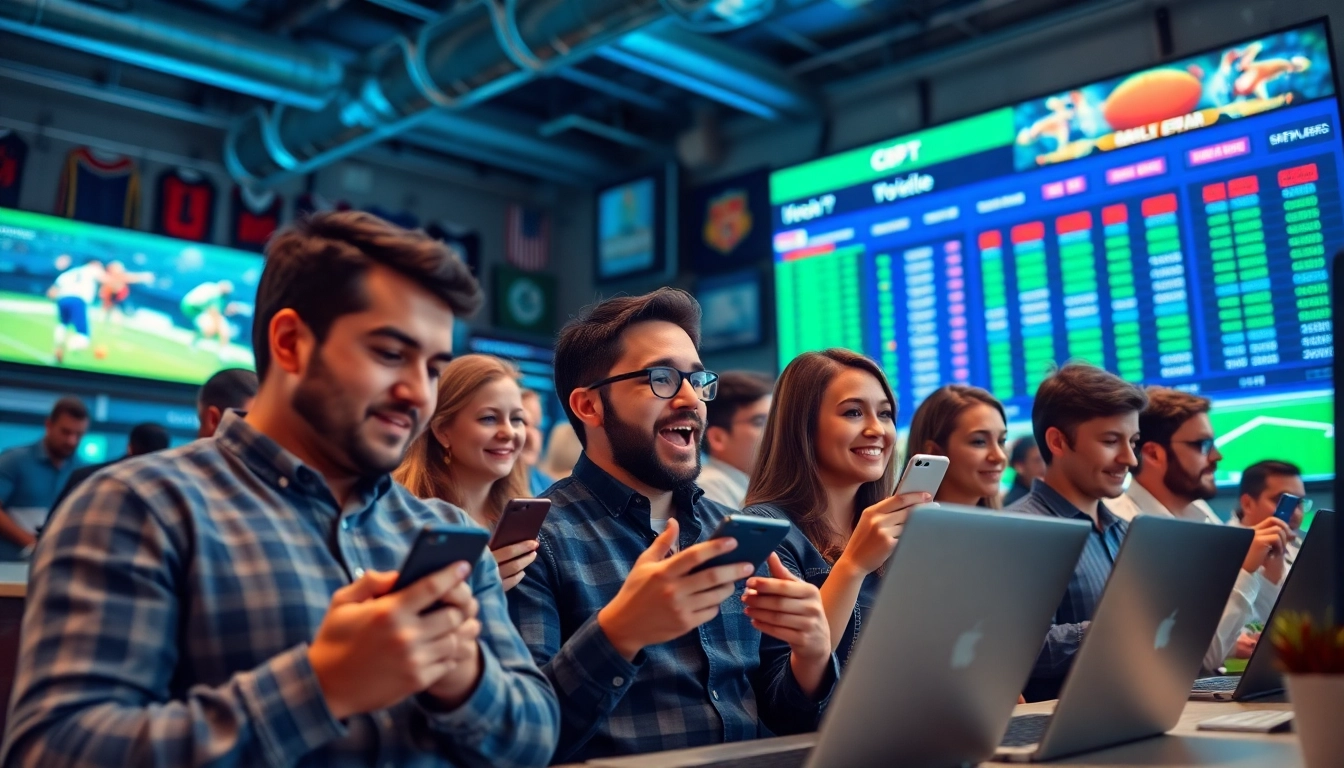 Engaged individuals participating in online Betting from a dynamic sports environment.