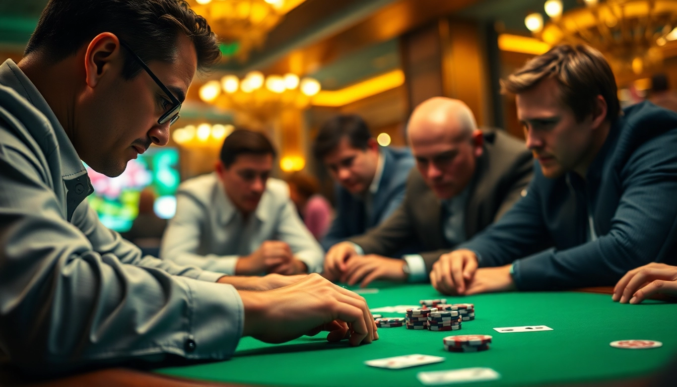 Engaged players in a Poker Game showcasing intense concentration and strategy.