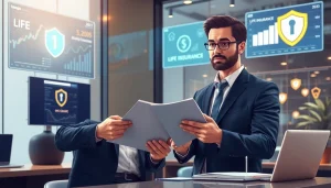 Scène de bureau d’assurance moderne avec un conseiller professionnel mettant en évidence 79king UK-life-insurance en 2025