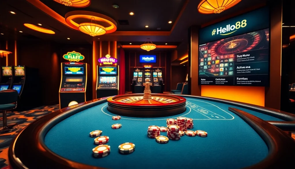 Experience thrilling gameplay at Hello88's vibrant casino with roulette and poker games.