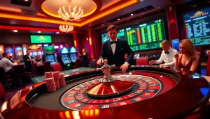 Excited players betting at the roulette table at https://soibet.black/, showcasing luxury casino elements.