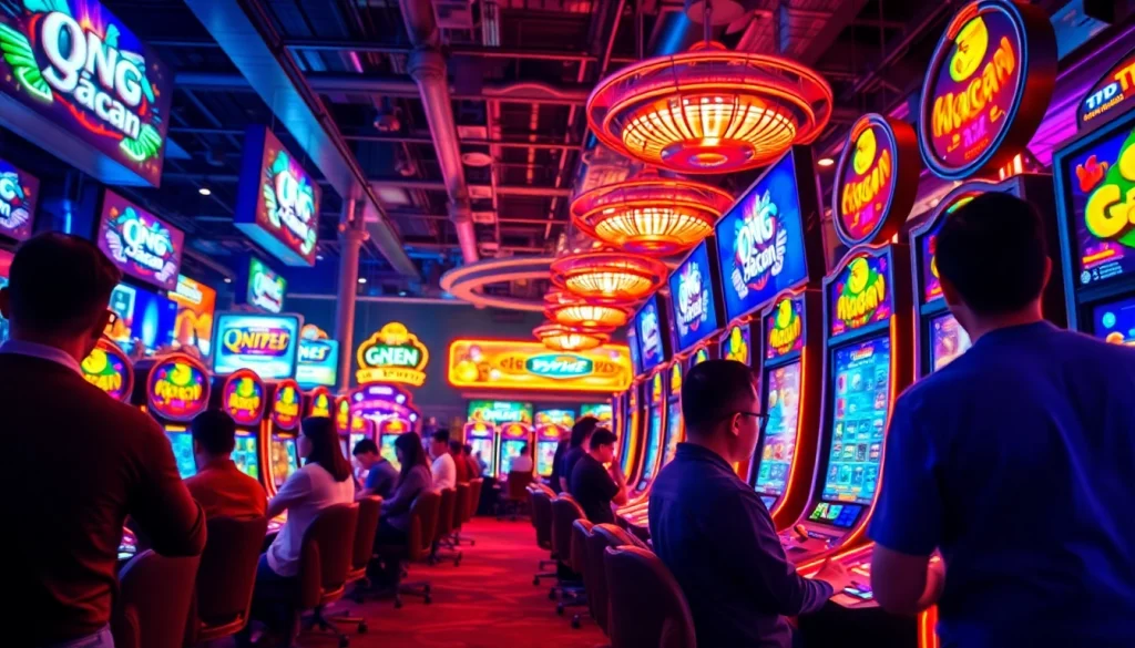Rasakan keseruan bermain qq macan game dengan slot machines berwarna-warni dan pemain yang antusias.