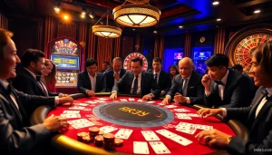 Experience the excitement of RR88 Game with vibrant poker action at a luxurious casino table.