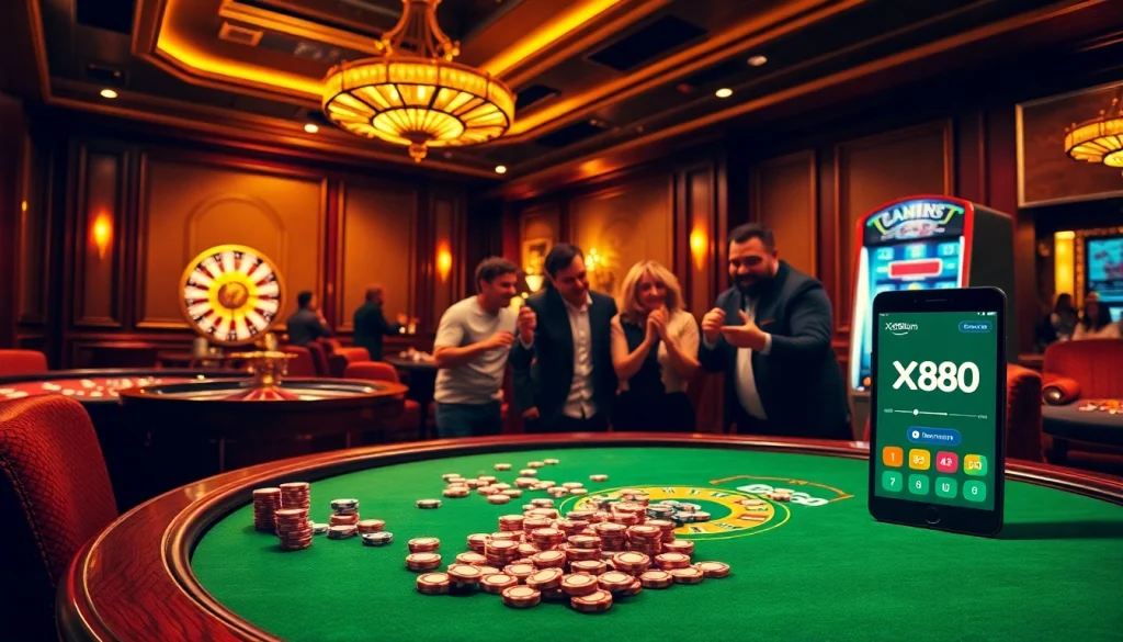Excited gamblers playing at a vibrant casino table linked to https://xx88.nl/ for thrilling online gaming.