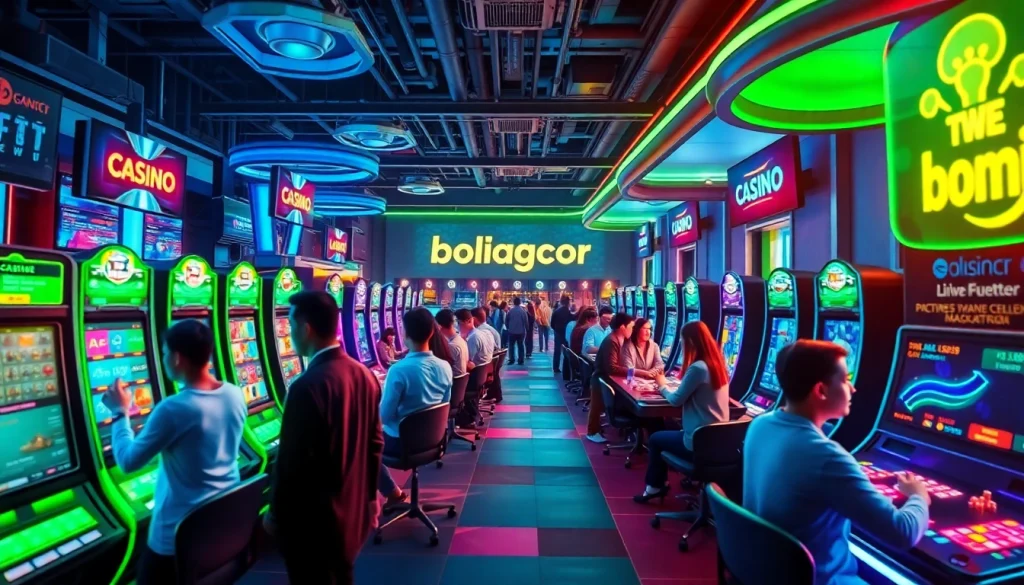 Engaging bolagacor online gambling scene featuring diverse players immersed in exciting casino games.