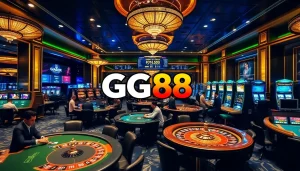 Experience the excitement of GG88 with thrilling poker games and vibrant casino lights.