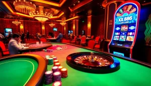 Players celebrating wins at XX 88's thrilling casino tables filled with color and excitement.