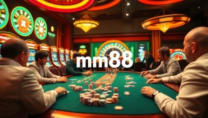 Engage in spirited gameplay at mm88's vibrant casino, featuring poker, roulette, and slot machines.