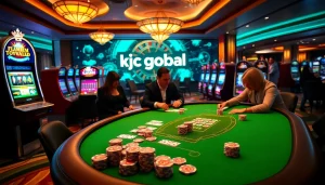 Experience high-stakes excitement at KJC Global casino with vibrant gaming elements.