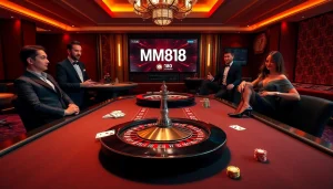 MM88 players engage in high-stakes poker while surrounded by luxury casino elements.