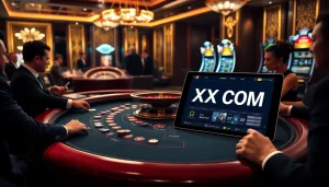 Baccarat players enjoy high-stakes action at XX88.COM, surrounded by a luxurious casino atmosphere.