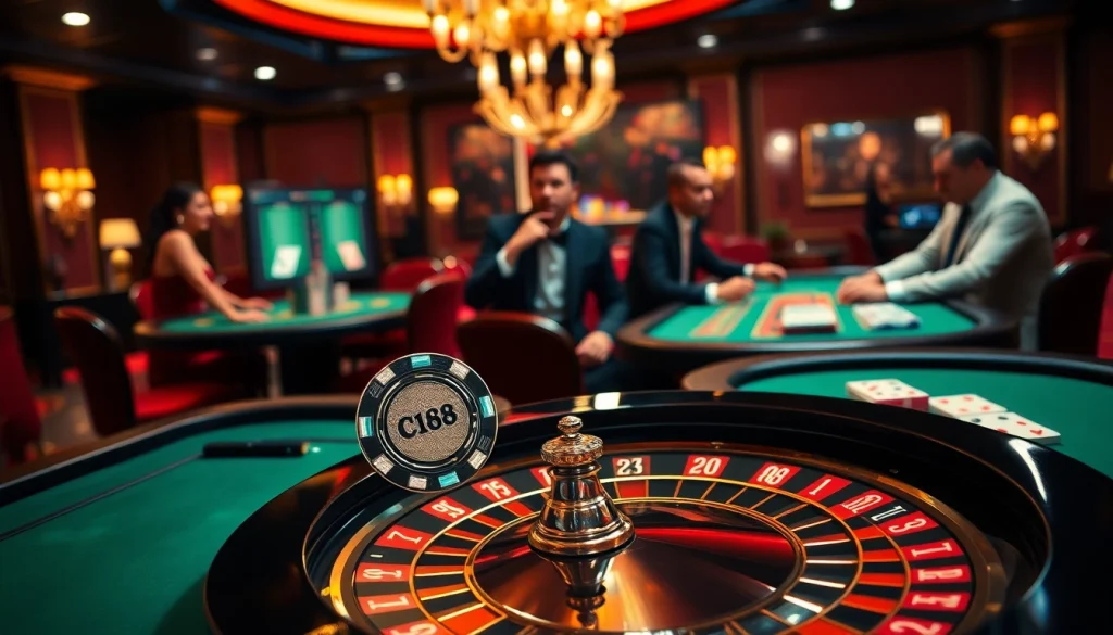 C168 chip at a luxurious casino table in an exciting gambling scene.