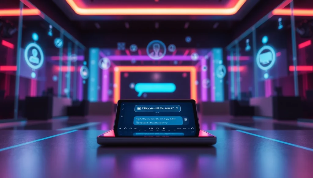 Engaging AI chatbot interaction screen showcasing sex ai chat in a modern, tech-inspired environment.