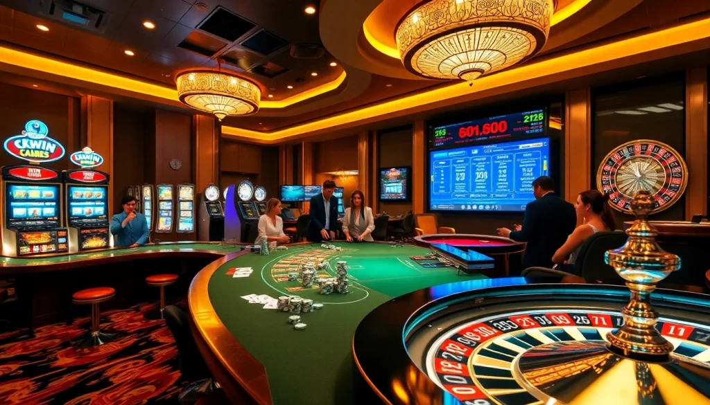 Experience thrilling gameplay at https://kkwin.life with an engaging casino scene featuring dealers and excited players.