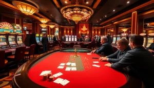 Experience Casino GK88 with vibrant slot machines and engaging poker games in a luxurious casino setting.