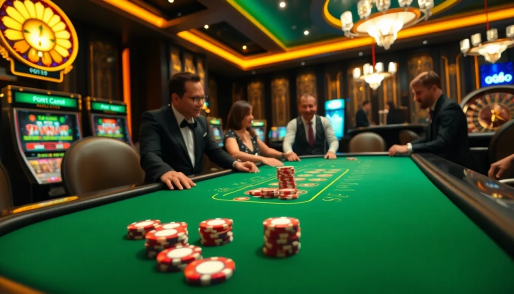 Players enjoying a thrilling game at the GG88 casino table in an upscale environment.