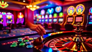 Betting at a vibrant roulette table in a luxurious casino atmosphere showcasing kk55.fit elements.