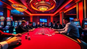 Experience high-stakes action at 789bet.events with intense poker play amidst luxurious casino elements.