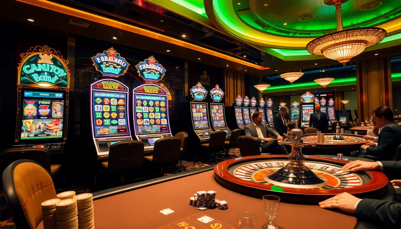 Engage with the excitement of gambling at Bro138, featuring lively slot machines and a roulette wheel.