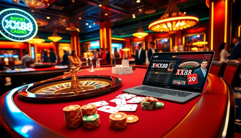 Engage with the thrilling world of gambling at XX88 featuring casino tables and vibrant games.