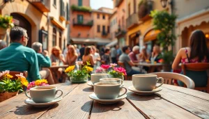 Experience the vibrant Coffee shop association Lloret de Mar with patrons enjoying coffee in an outdoor setting.