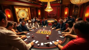 Exciting SX88-themed poker table in a vibrant casino atmosphere.