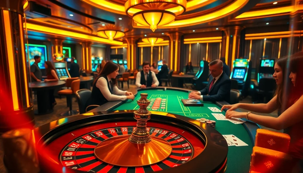 Players enjoying high-stakes gambling at a luxurious casino featuring 99win 03.