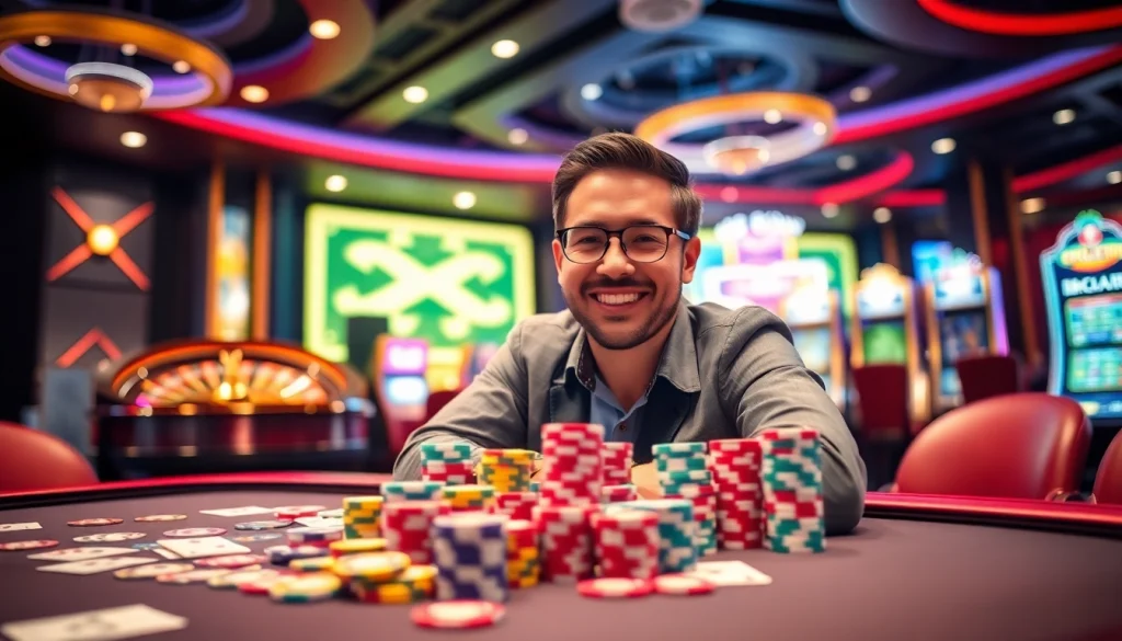 Experience the thrill of winning at 23win with vibrant casino action and poker chips.