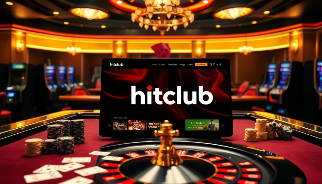 Engage with the thrilling action on hitclub web featuring poker chips and a roulette wheel.