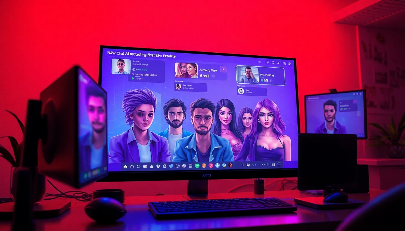 Engaging NSFW AI character chat scene with vibrant colors and modern technology.