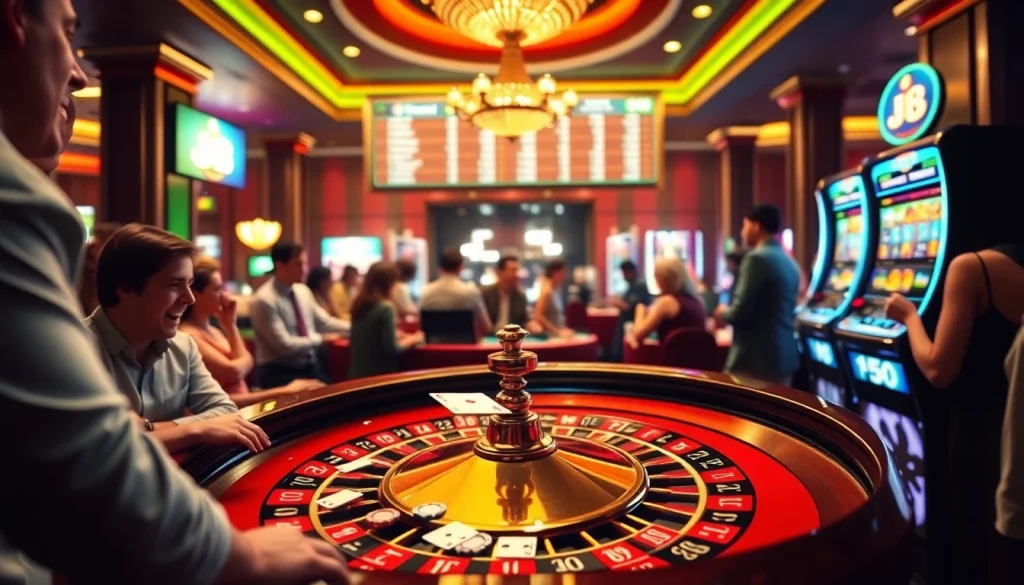 Experience the exciting atmosphere of J8 casino with vibrant tables and winning players.