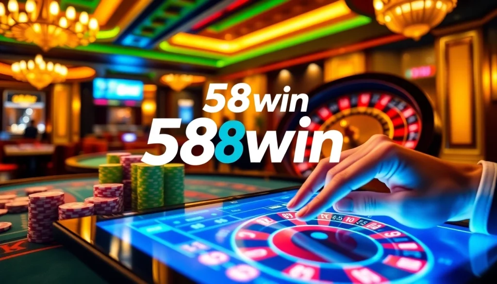 Experience the thrill of betting at 58win online casino with vibrant poker chips and roulette.