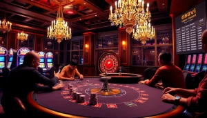 Exciting casino showdown at a poker table, showcasing 688v players and vibrant poker chips.