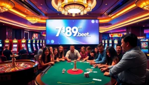 Experience thrilling gaming action at https://789bet.events/ with vibrant casino tables and colorful players.