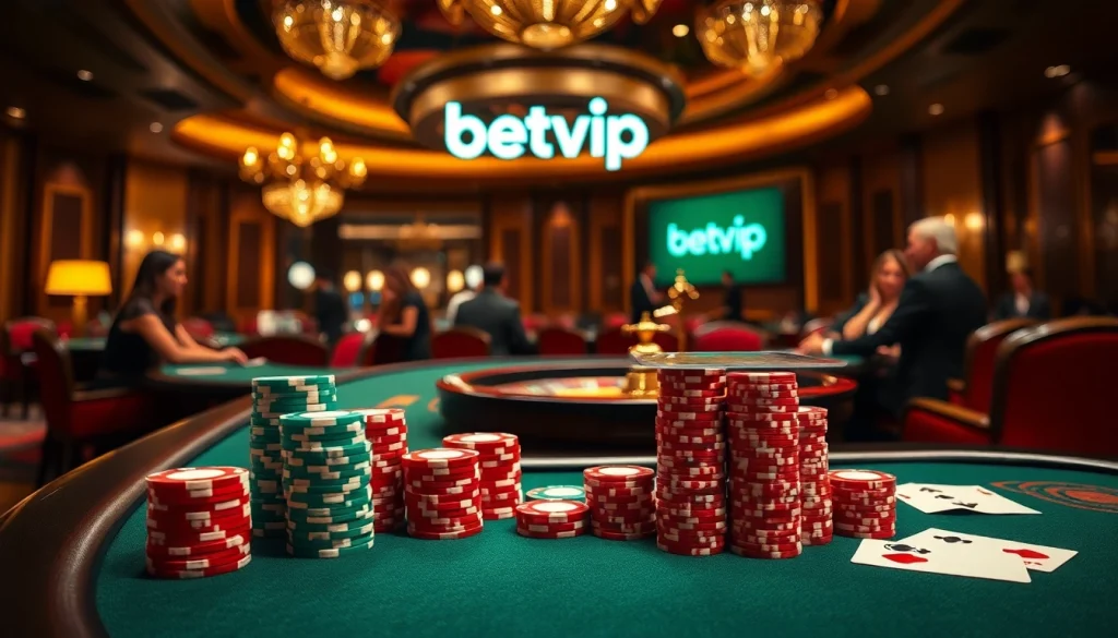 Người chơi tham gia poker với cược cao tại bàn casino Betvip sang trọng.