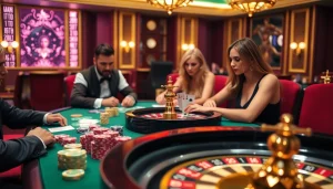 Players enjoying a thrilling game at a luxury casino, showcasing the excitement of https://bl555.black.