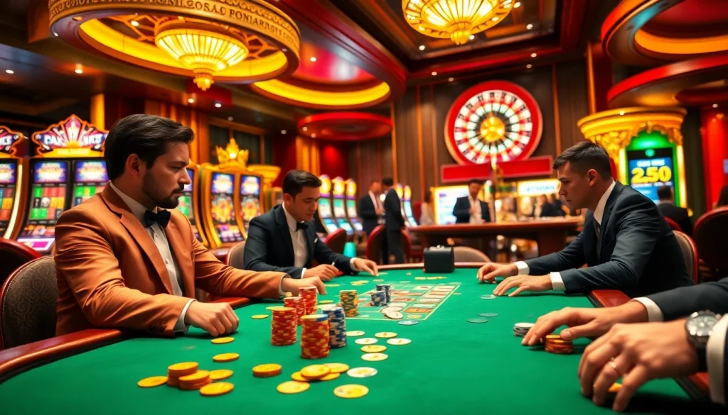 Experience the thrill at Febet with a lively casino scene highlighting high-stakes poker excitement.