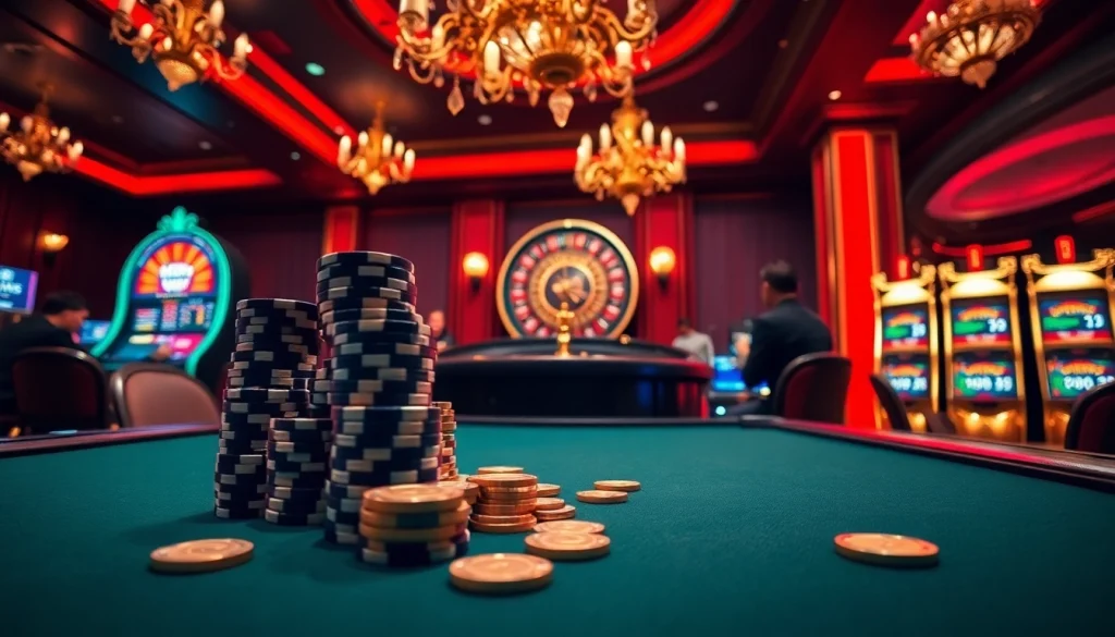 Enjoying poker at a luxurious UU88 casino table filled with vibrant chips and high-stakes excitement.