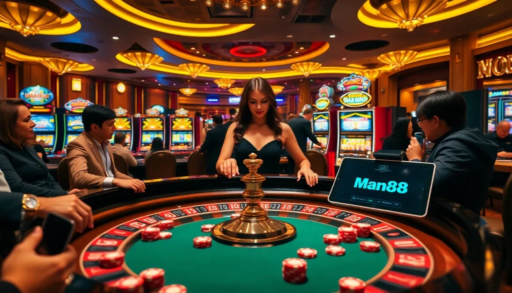 Experience thrilling games at Man88 with professional dealers and vibrant casino atmosphere.