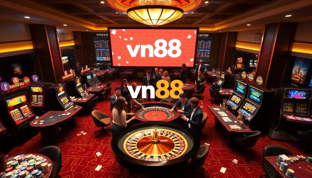Experience high-stakes excitement at vn88's vibrant casino tables and slot machines.