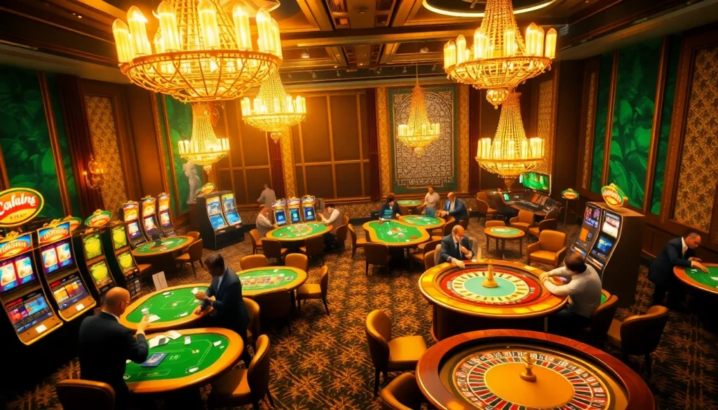 Players enjoying various games at situs apiraja88 in a vibrant casino atmosphere.