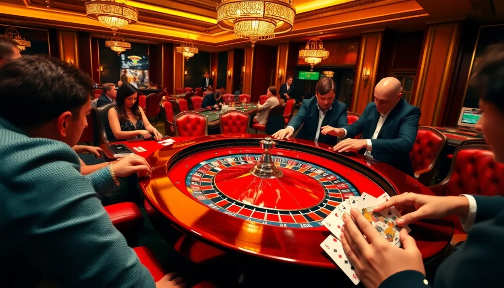 A thrilling game vvjl table with players engaged in betting excitement.