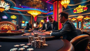 Players experience the excitement of a GO8-themed casino table with vibrant poker chips and an elegant dealer.