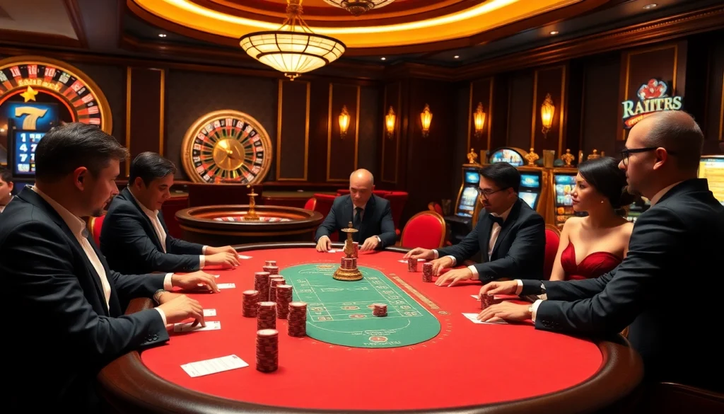 High-stakes poker game showcasing jun88 com's elegant casino atmosphere with luxurious details.