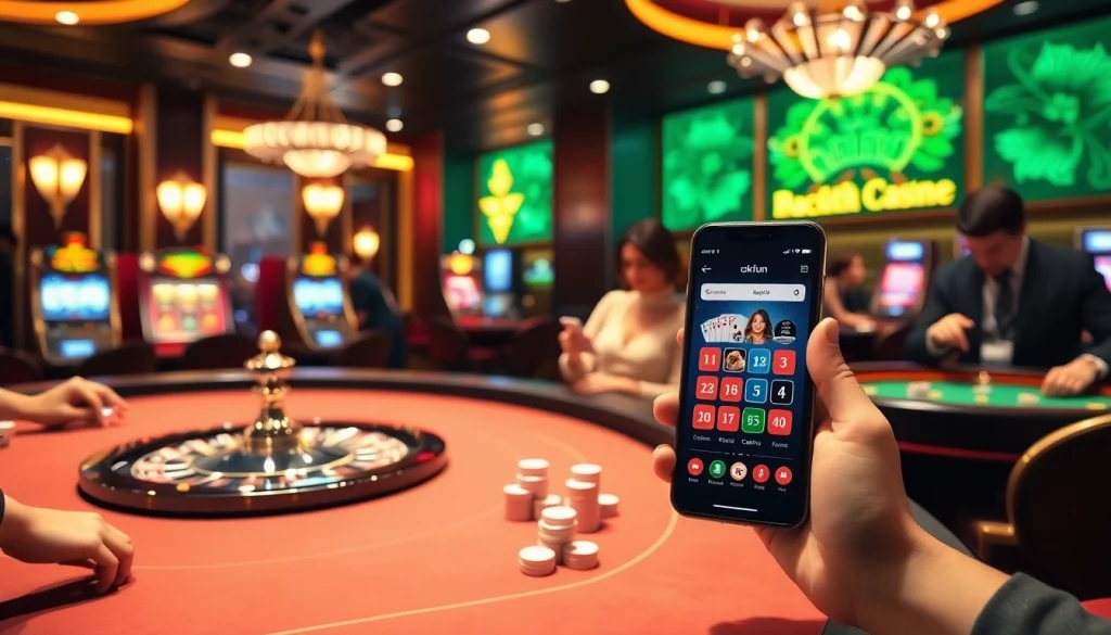 Experience the thrill of gaming with the app okfun showcased in a vibrant casino atmosphere.